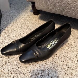 Salvatore Ferragamo Vintage Black Leather Pumps, size 5